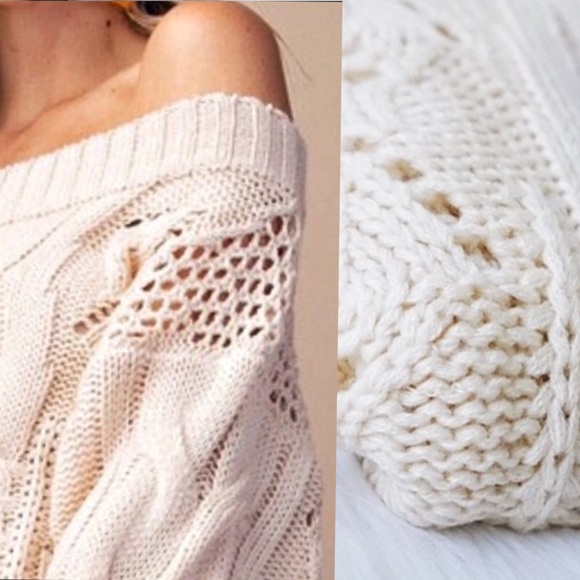 Sweaters - NEW! Puff Sleeve Off Shoulder Loose Knit Sweater